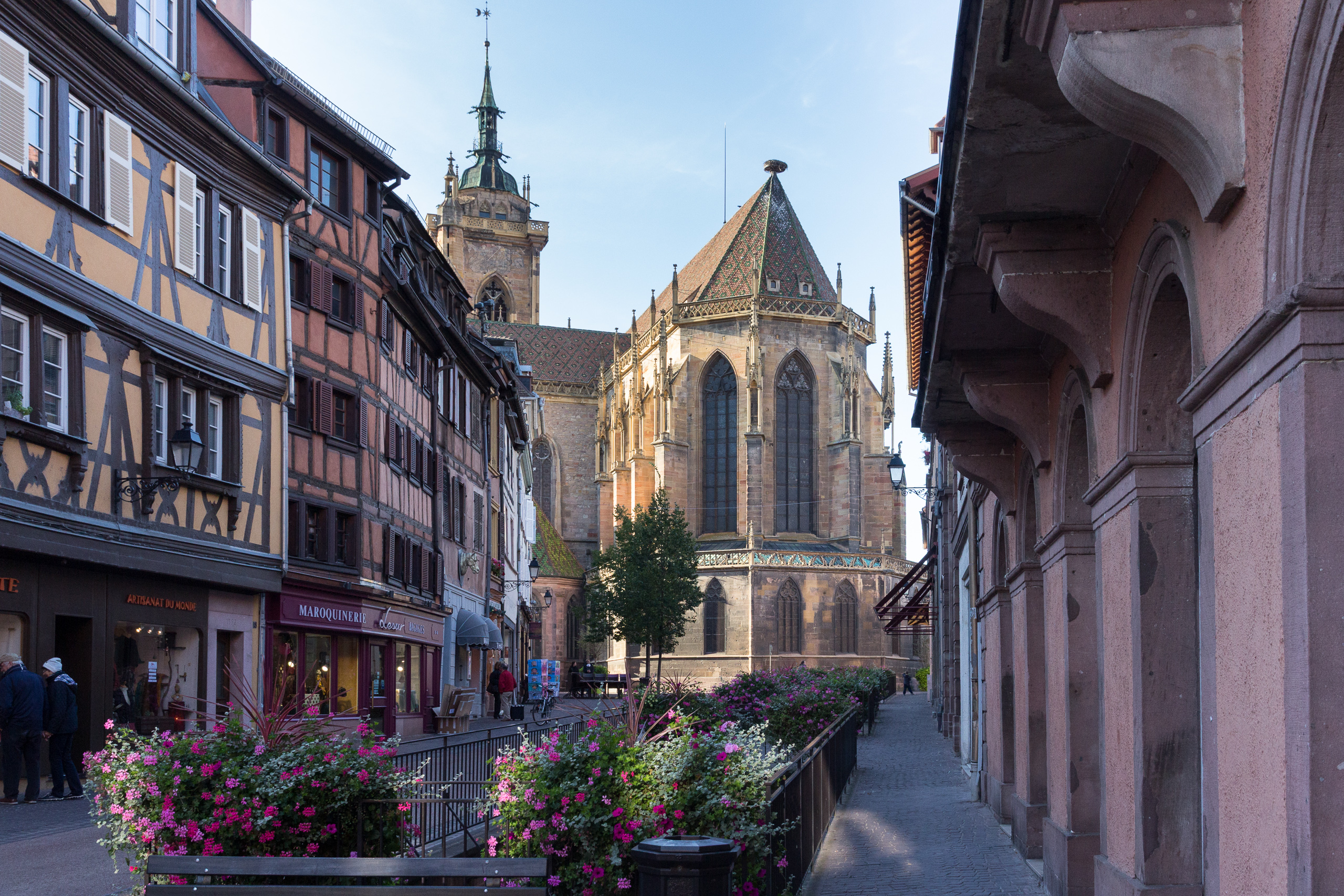Das Martinsmünster in Colmar, auf dem Chordach ein Storchennest