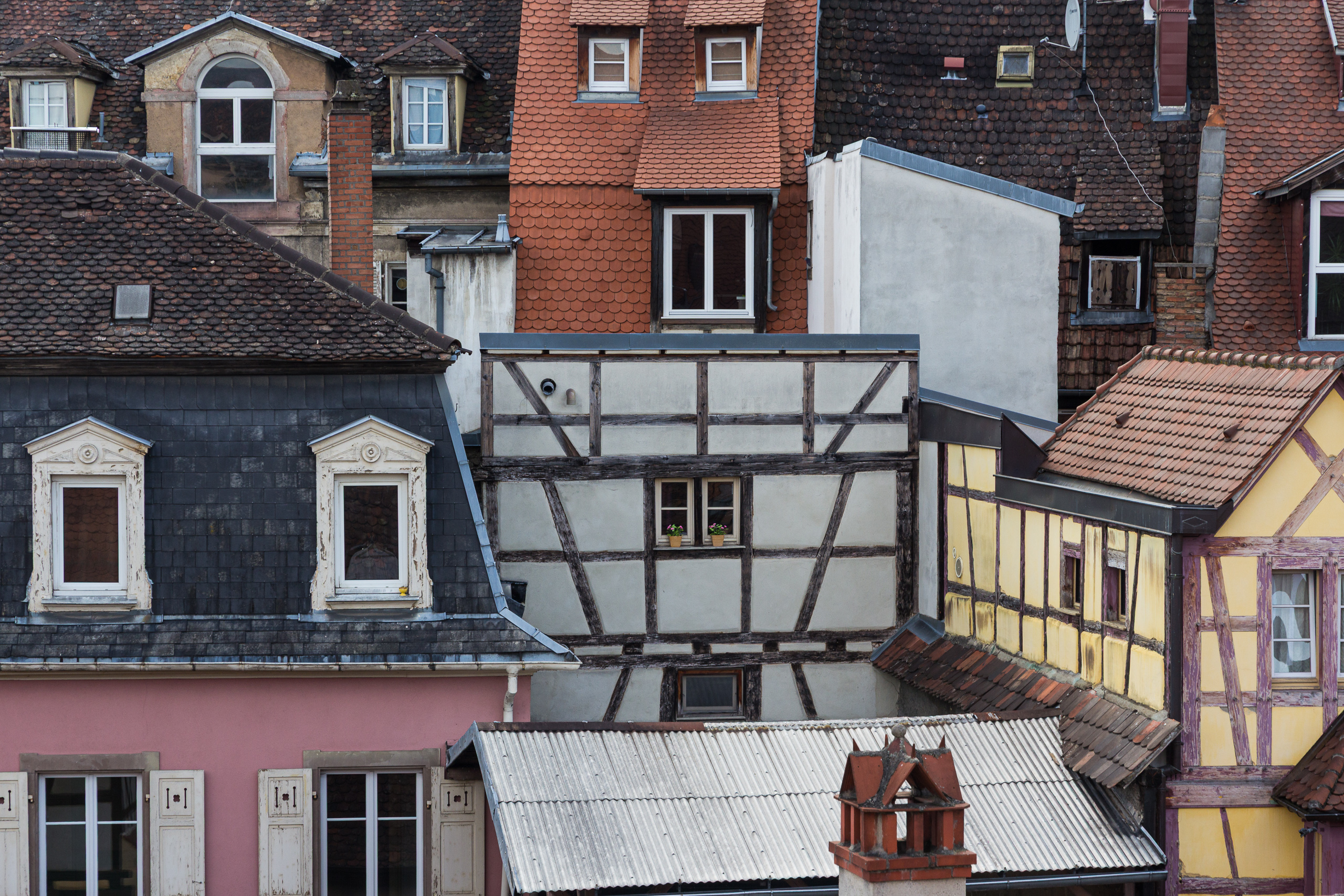 Dächergewirr über der Altstadt: Schindeln, Fachwerk und Ziegel